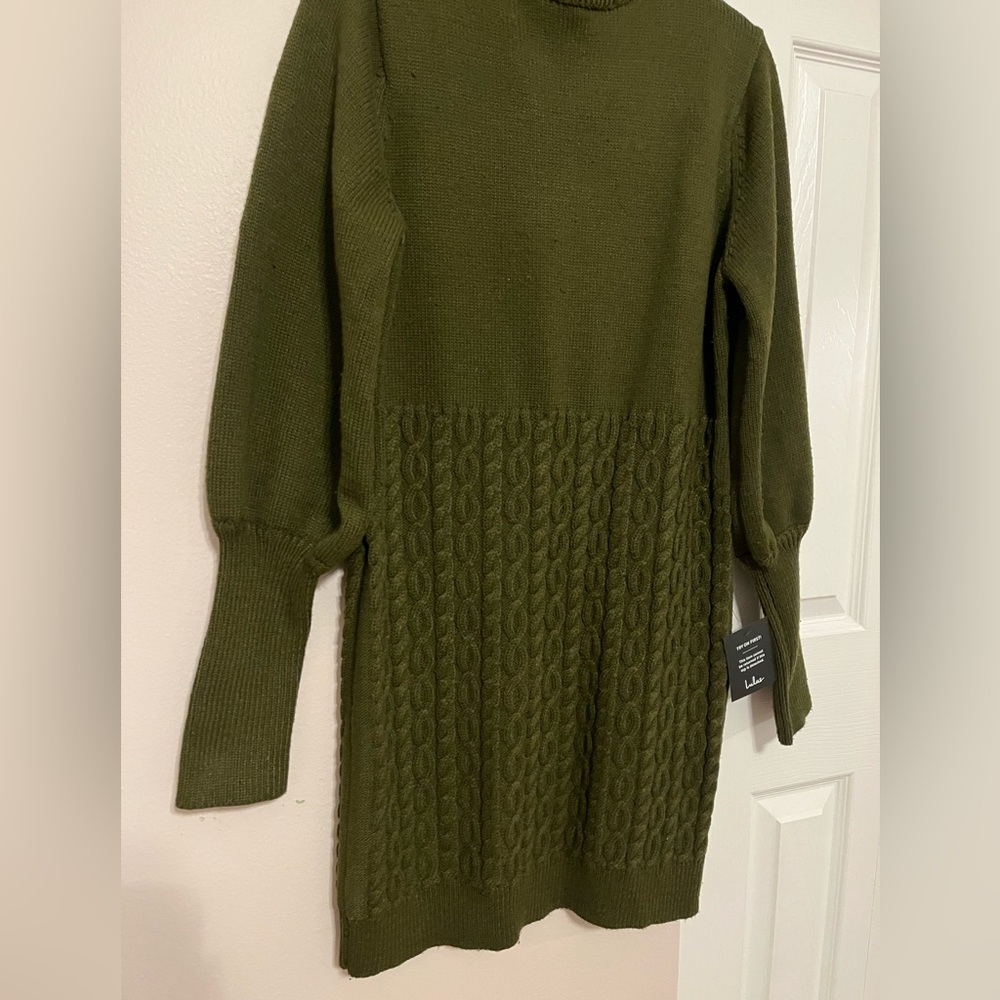 Lulu's Olive Green Ribbed Knit Sweater Dress NWT